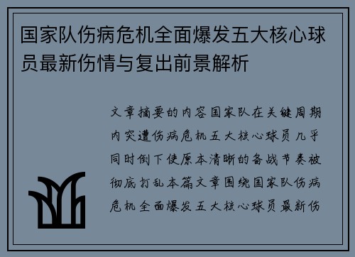 国家队伤病危机全面爆发五大核心球员最新伤情与复出前景解析